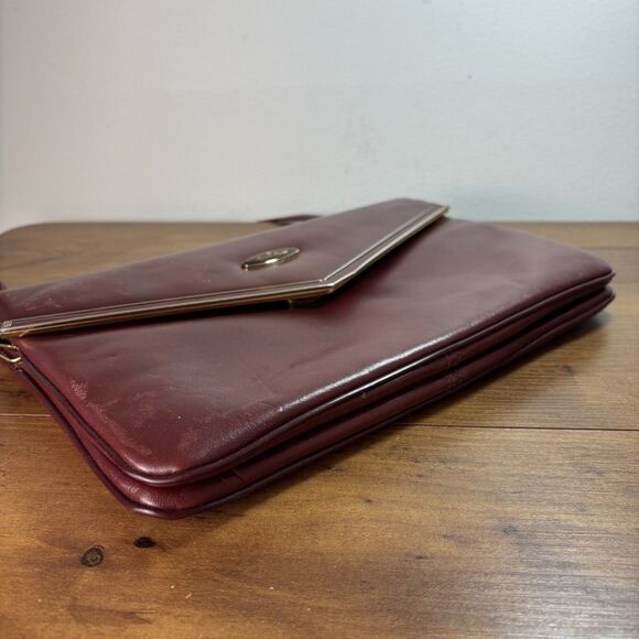 Vintage Etienne Aigner Burgundy Oxblood Leather Classic Clutch Shoulder Bag - Picture 6 of 16